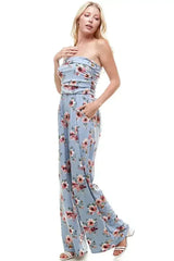 Women Floral Strapless Jumpsuit - Femstylo