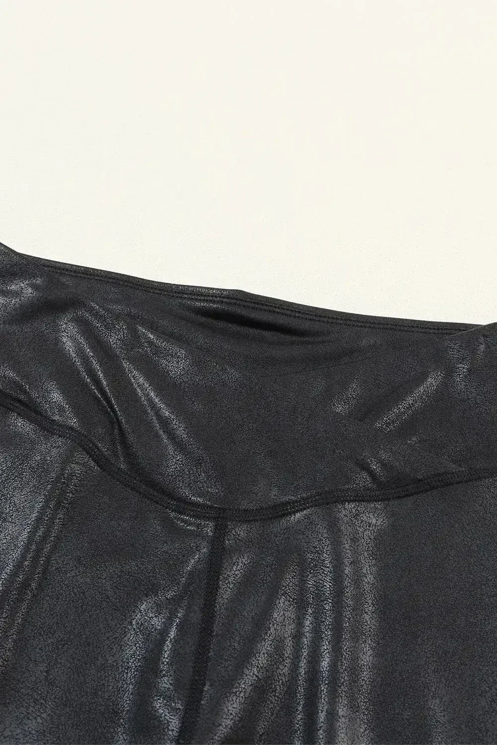 Black Crossed Dip Waist Sleek Leather Leggings - Femstylo