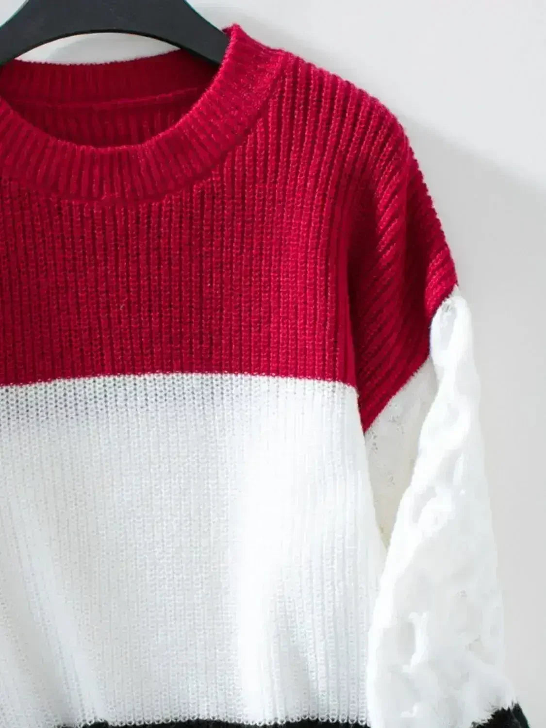 Color Block Round Neck Long Sleeve Sweater - Femstylo