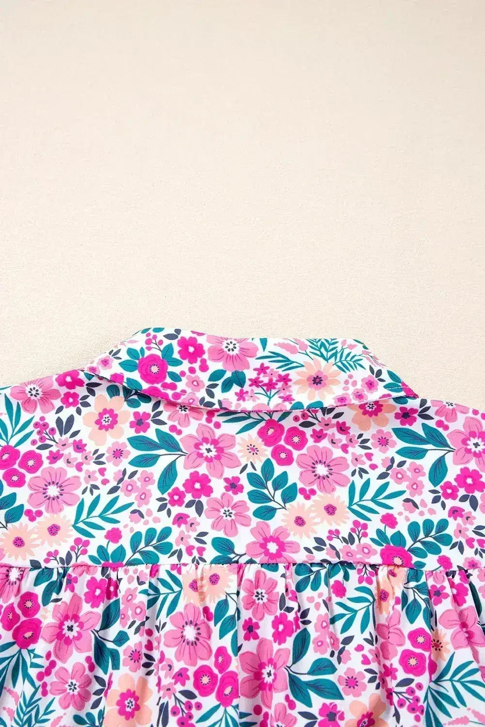 Pink Plus Size Floral Half Button Puff Sleeve A Line Dress - Femstylo