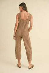 MABLE Sleeveless Knit Crop Jumpsuit with Pockets - Femstylo
