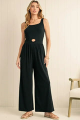 Black Solid Color Cutout Wide Leg Jumpsuit - Femstylo