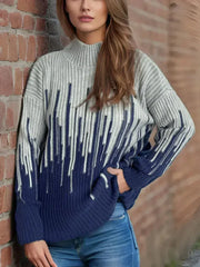 Contrast Mock Neck Long Sleeve Sweater - Femstylo