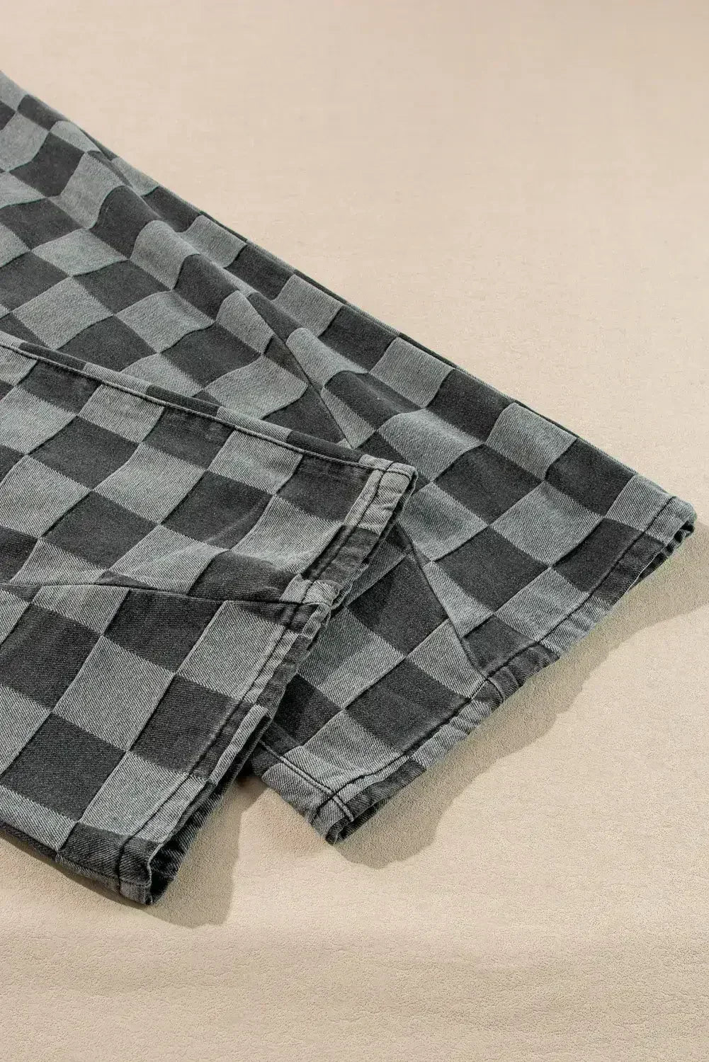 Dusk Blue Checkered Light Washed Wide Leg Jeans - Femstylo