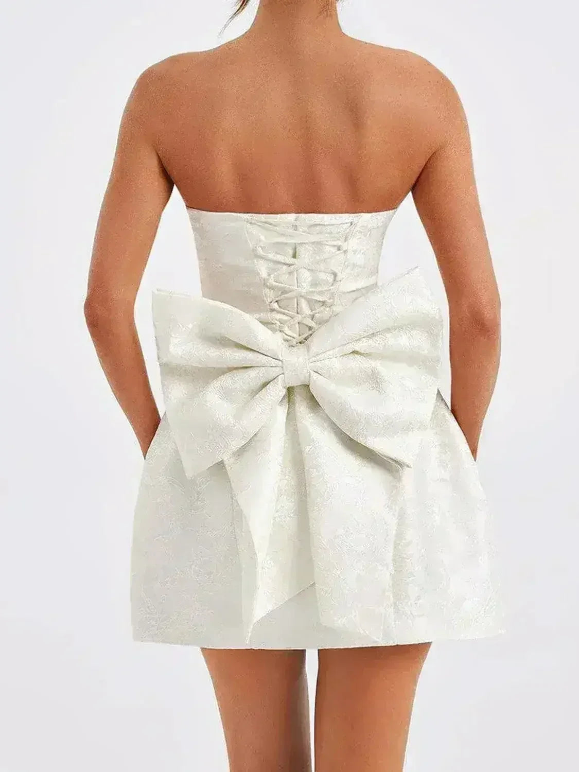 Lace-Up Sleeveless Satin Mini Dress with Bow - Femstylo