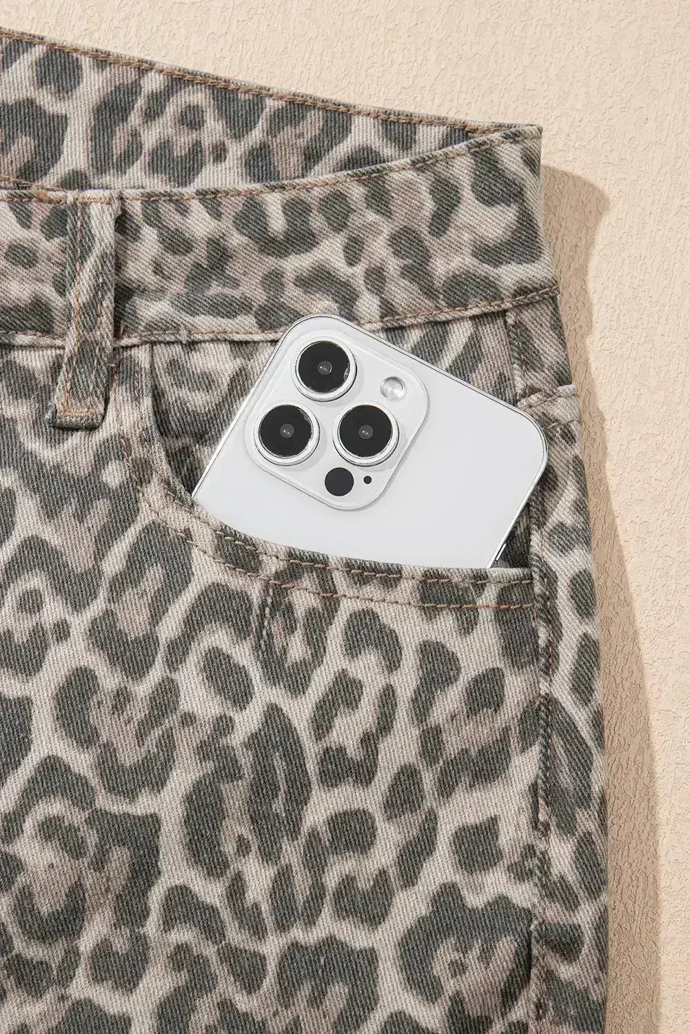 Brown Leopard High Waist Frayed Hem Jeans - Femstylo