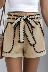 Smoke Gray Ricrac Knot Waist Casual Shorts - Femstylo