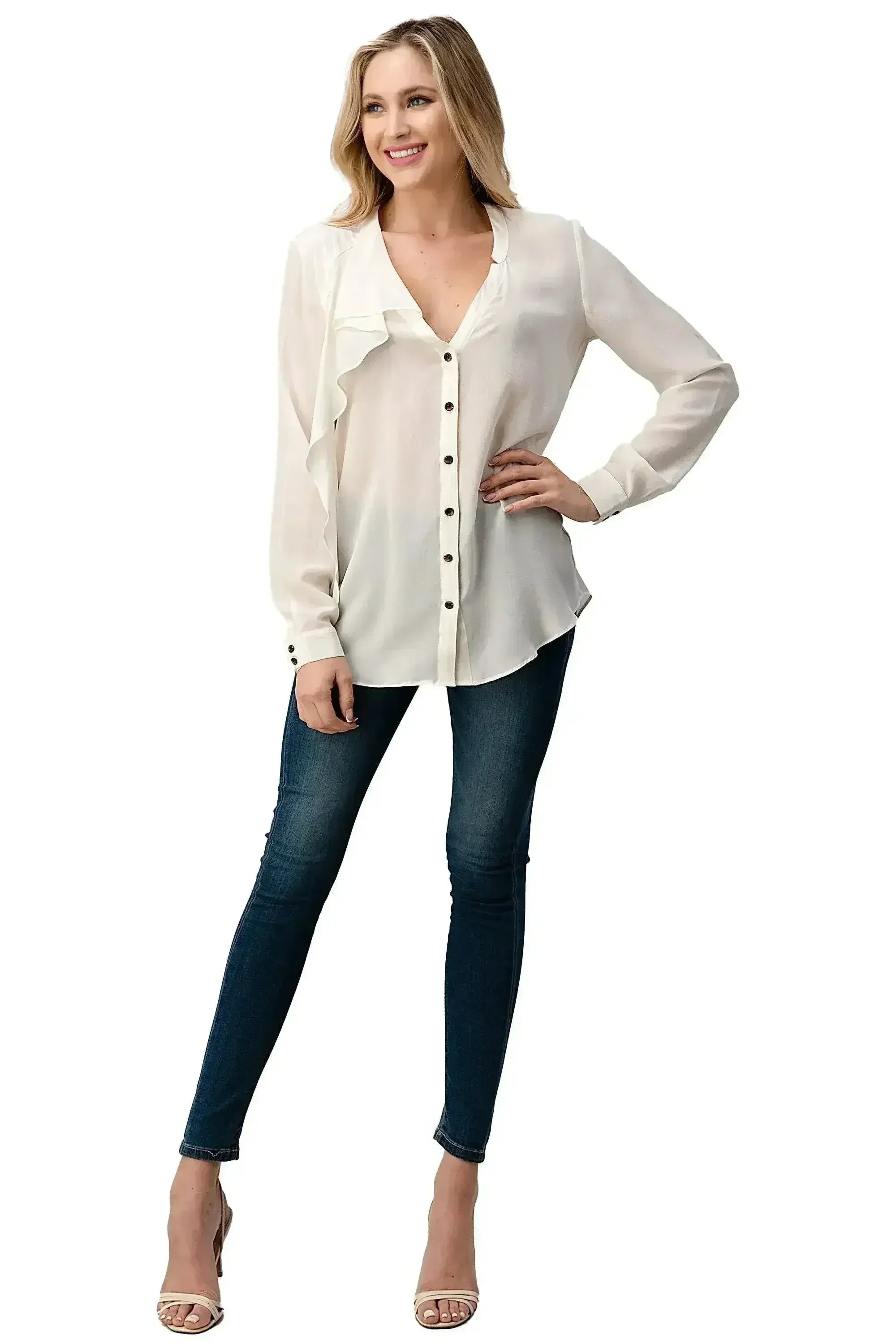 Ruffle Detail Button-Up Blouse - Femstylo