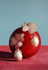 Baroque Pearl White Flower Drop Earring Silver - Femstylo