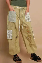POL Crochet Patch Distressed Washed Jeans - Femstylo