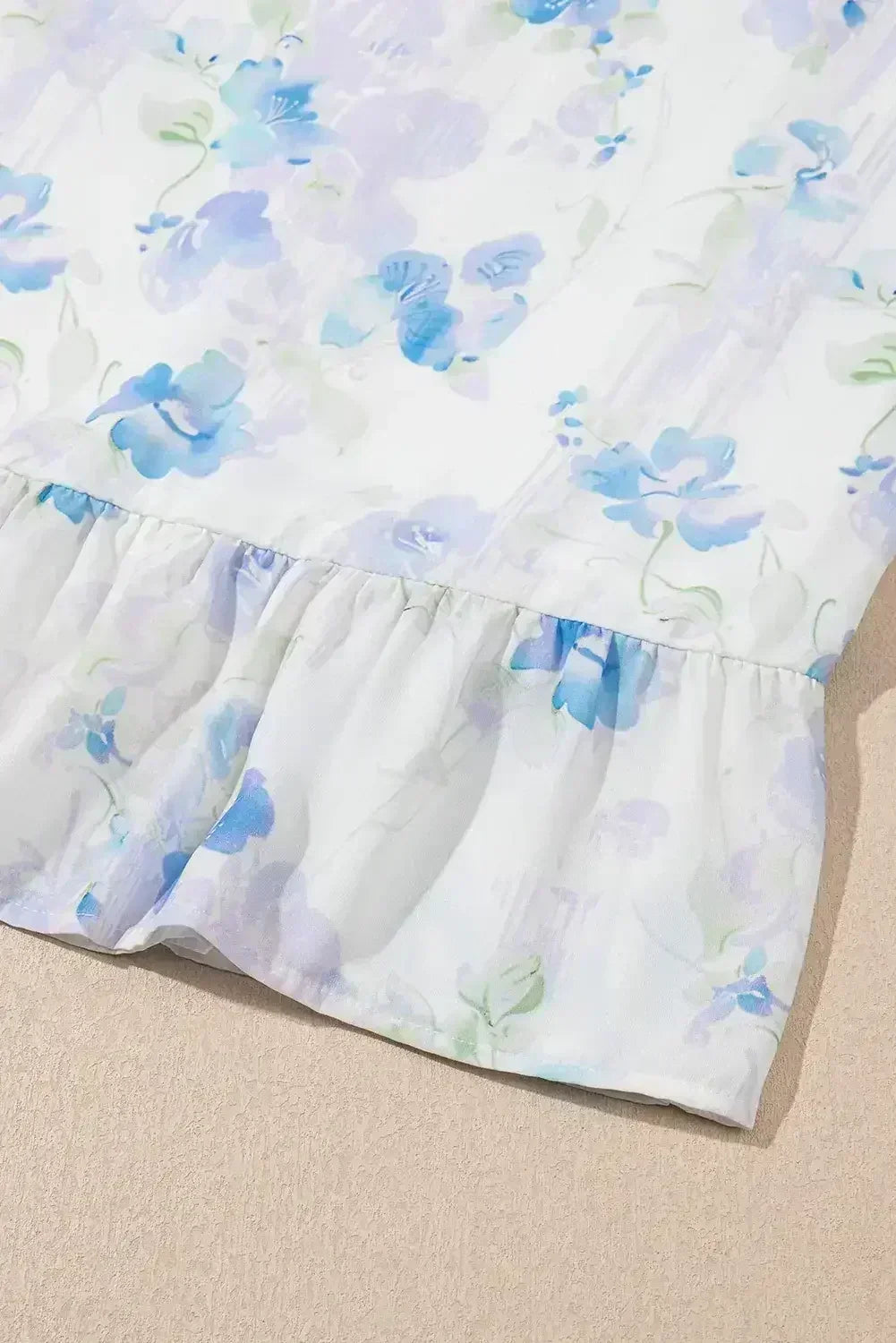 Sky Blue Floral Smocked High Waist Ruffle Sleeveless Long Dress - Femstylo