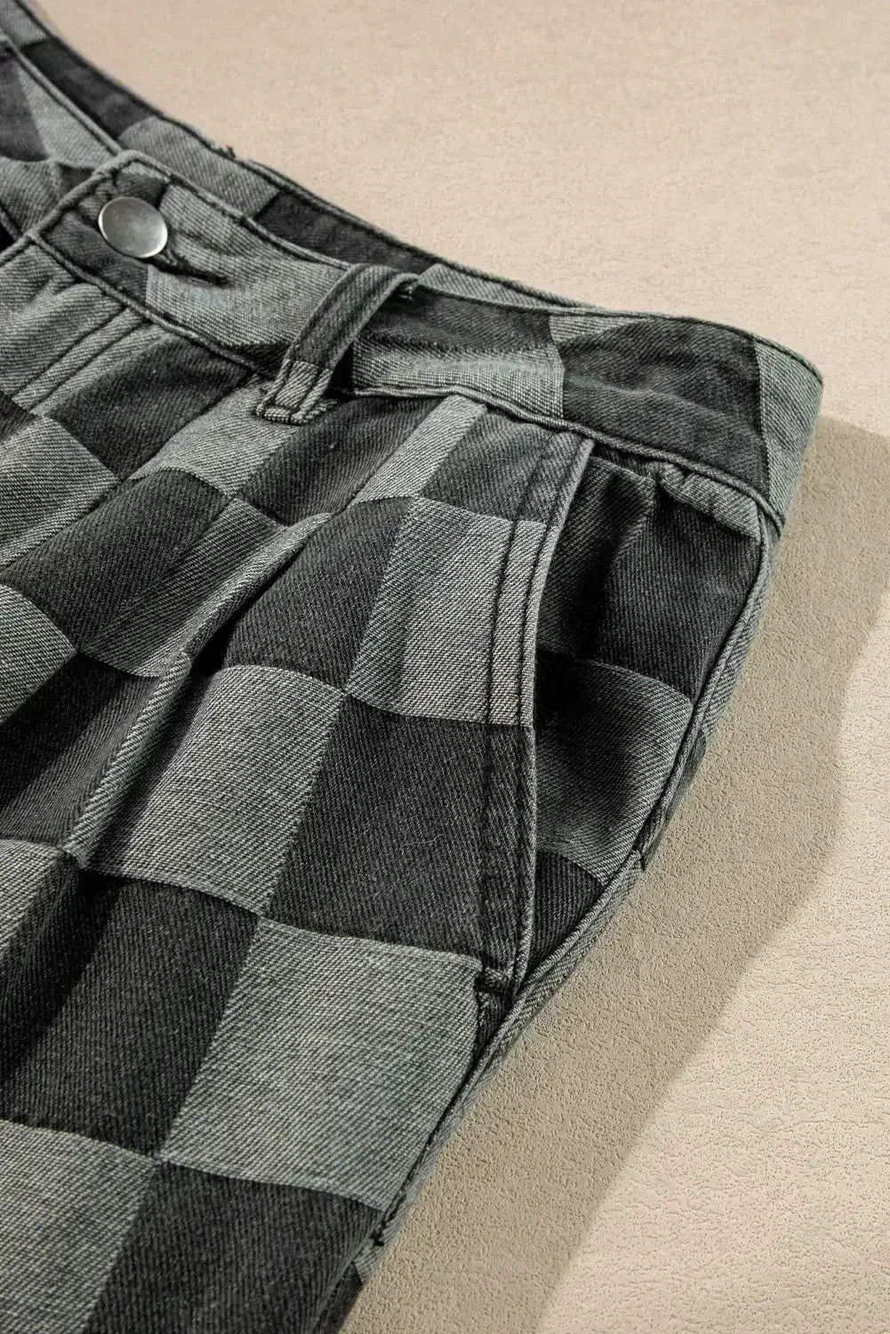Dusk Blue Checkered Light Washed Wide Leg Jeans - Femstylo