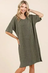 Mittoshop Urban Rib Knit Short Sleeve Tee Dress - Femstylo