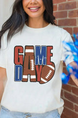 White Football Letter Graphic Crewneck T-Shirt – Sporty Casual Tee