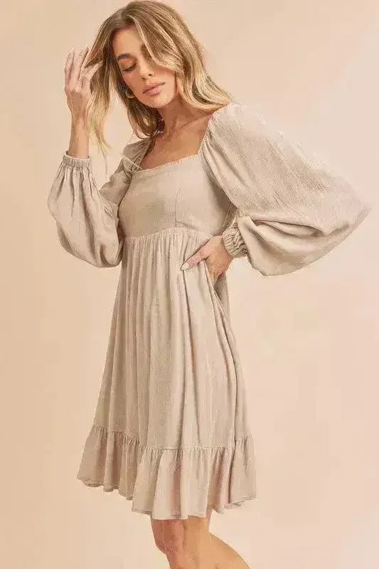 Aemi + Co Ruffled Hem Square Neck Balloon Sleeve Mini Dress - Femstylo