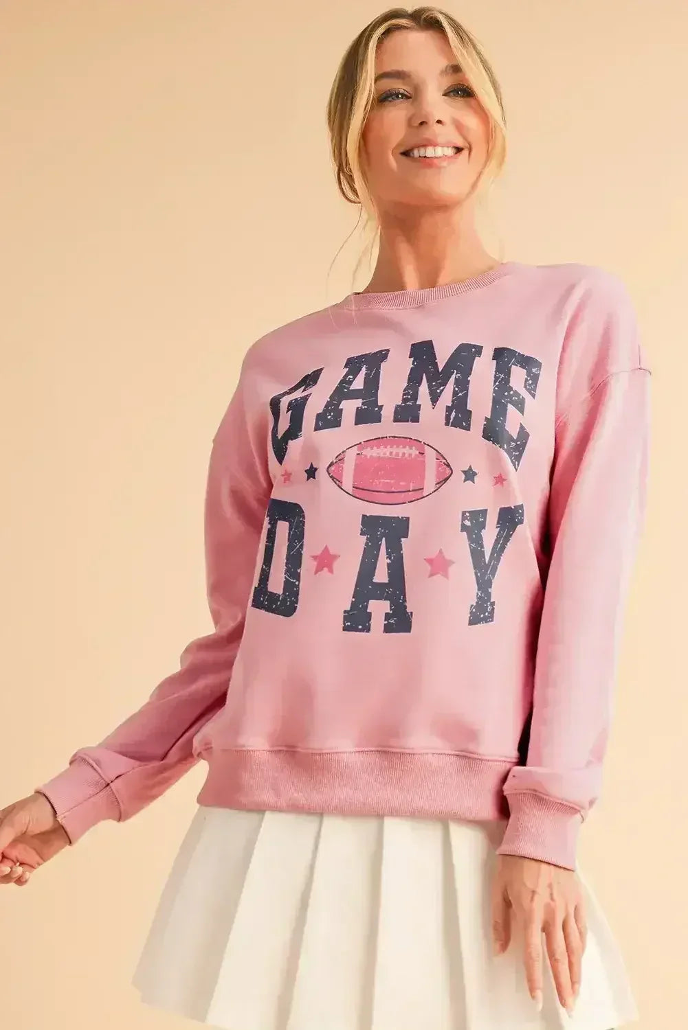 Pink Rugby GAME DAY Graphic Drop Shoulder Sweatshirt - Femstylo