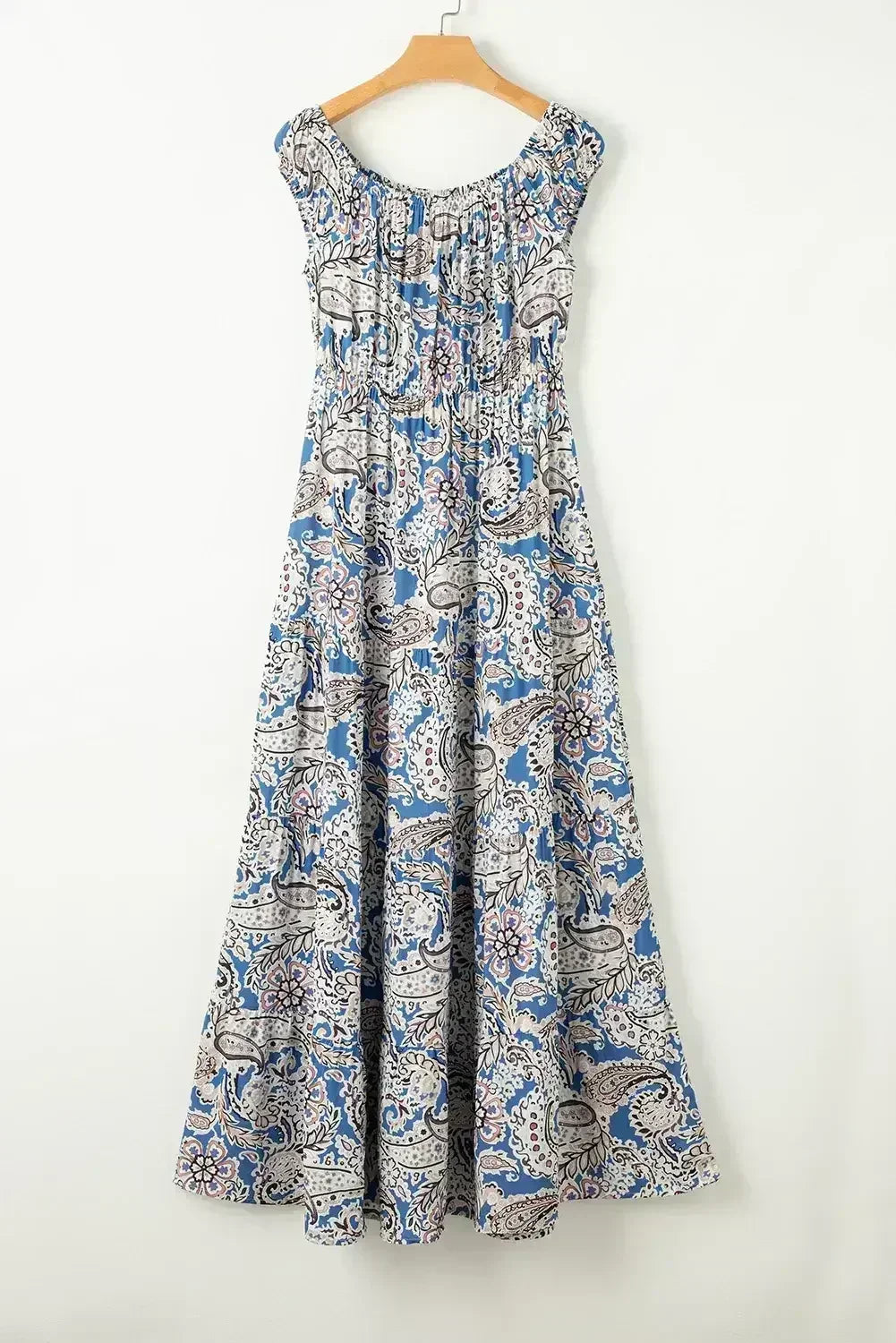 Blue Boho Paisley Print Off Shoulder Maxi Dress - Femstylo