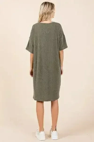 Mittoshop Urban Rib Knit Short Sleeve Tee Dress - Femstylo