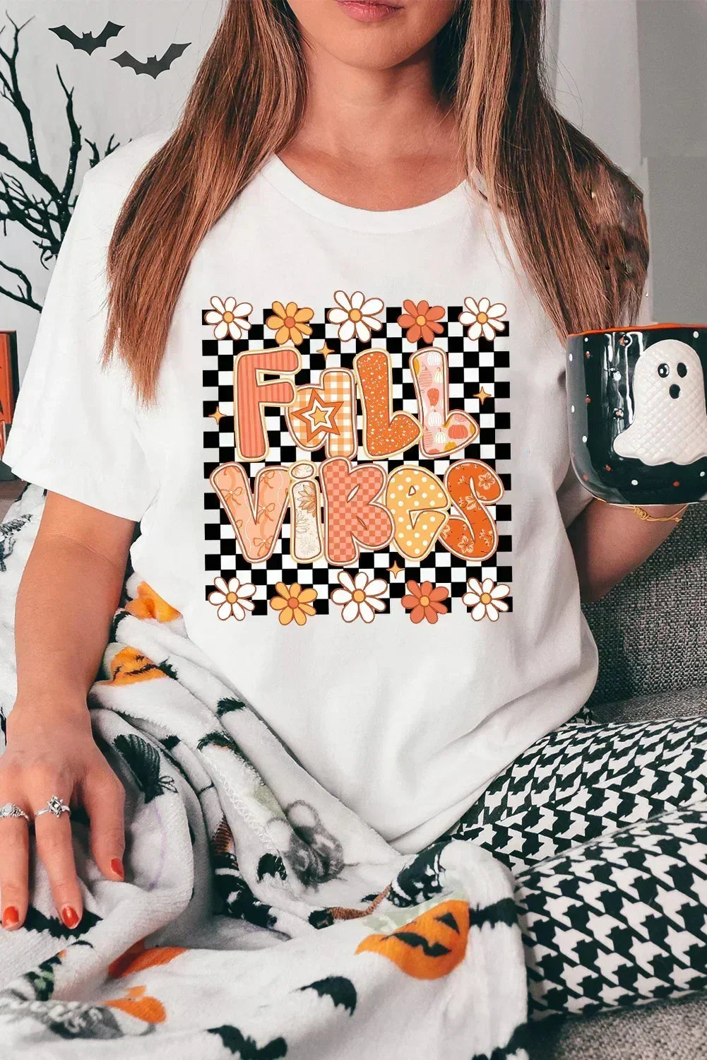 White FALL VIBES Cute Graphic Fashion Tee