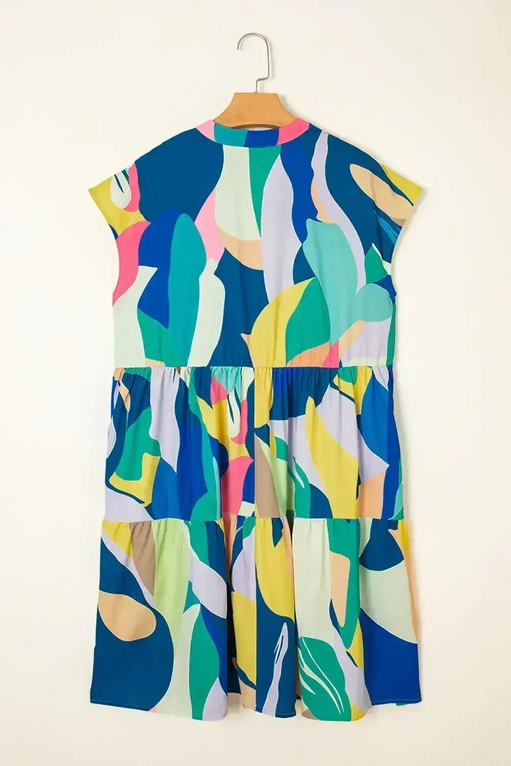 Blue Abstract Print V-Neck Short Sleeve Mini Dress - Femstylo