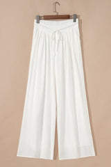 White Solid Pleated Loose Wide Leg Pants