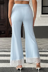 Beau Blue High Waist Lace Patchwork Flare Leg Pants