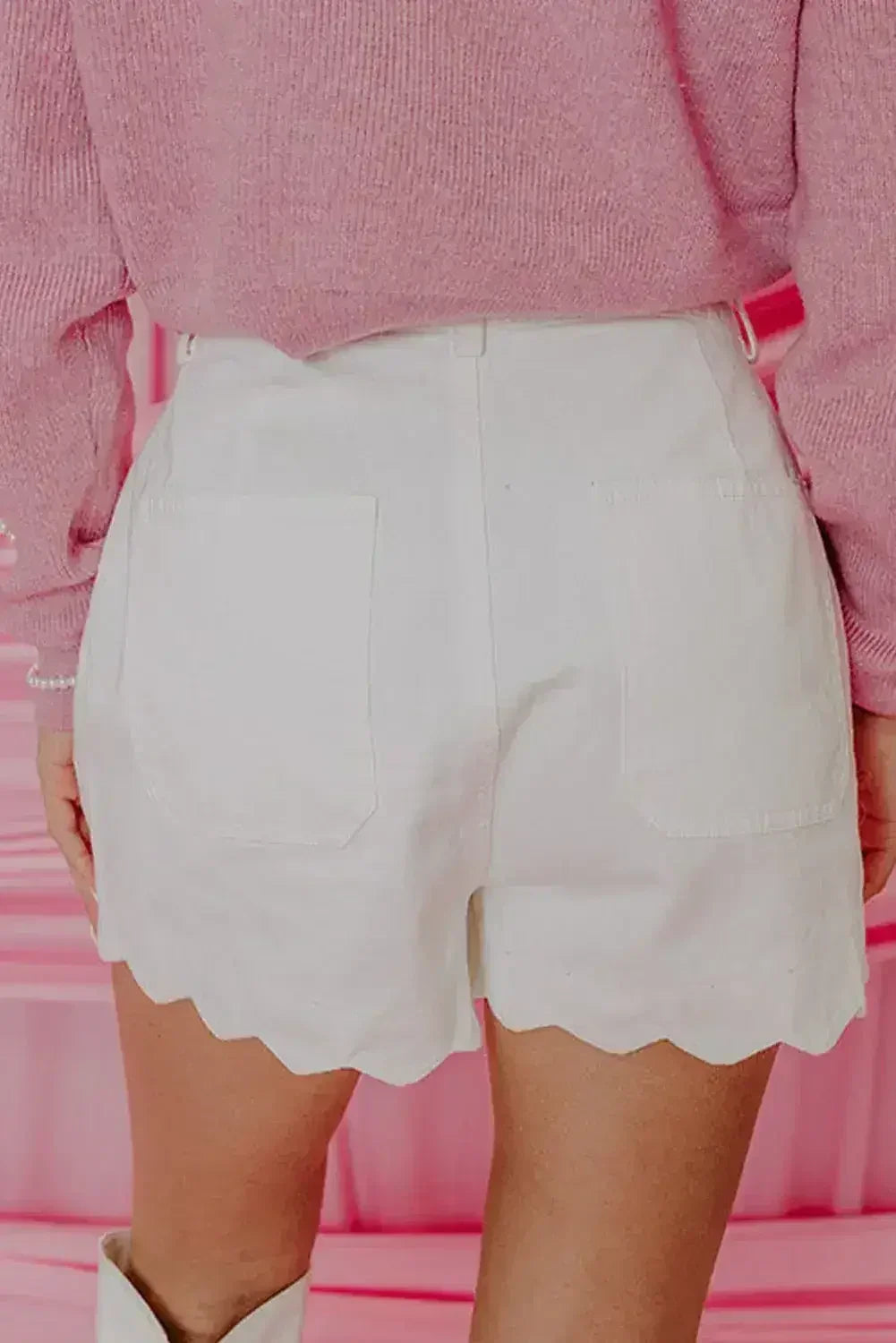 Sail Blue Scalloped Hemline Light Wash Denim Shorts - Femstylo