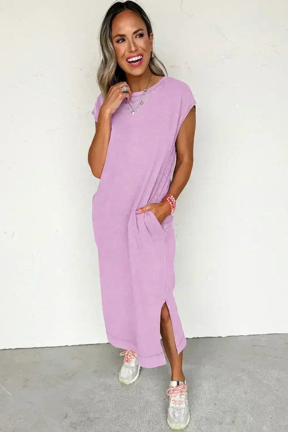 Carrot Mineral Wash Pocketed T-shirt Dress - Femstylo