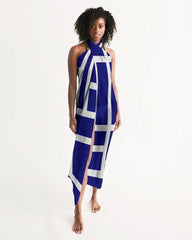 Sheer Sarong Swimsuit Cover Up Wrap / Geometric Dark Blue and White