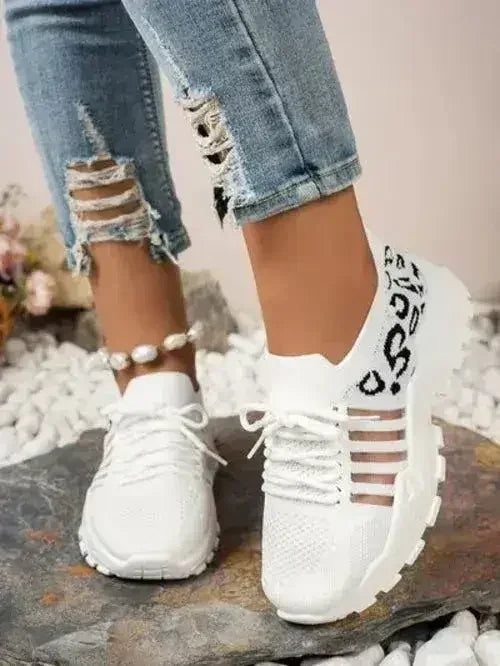 Cutout Leopard Lace Up Mesh Athletic - Femstylo
