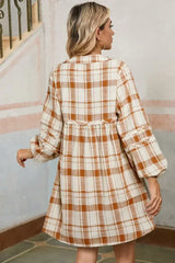 Brown Plaid Print Side Pockets Frill Babydoll Mini Dress - Femstylo