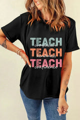 Letter Graphic T-Shirt - Comfort Cotton Blend Tee for Women - Femstylo