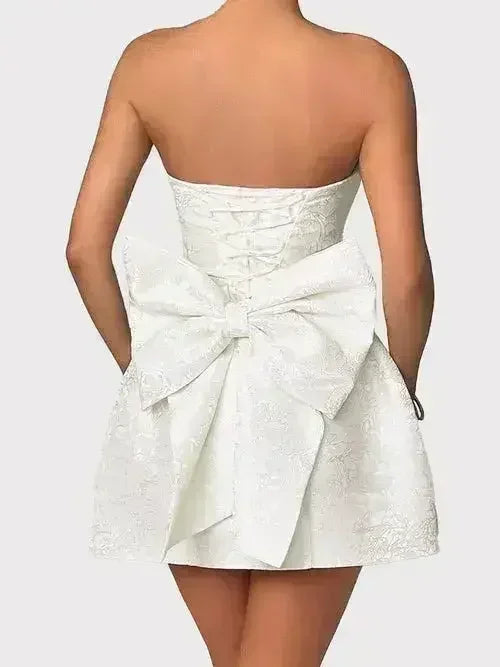 Lace-Up Sleeveless Satin Mini Dress with Bow - Femstylo