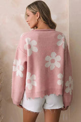 Flower Pearl Detail Sweater - Rolled Slit Design | Femstylo