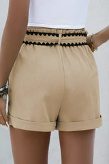 Smoke Gray Ricrac Knot Waist Casual Shorts - Femstylo