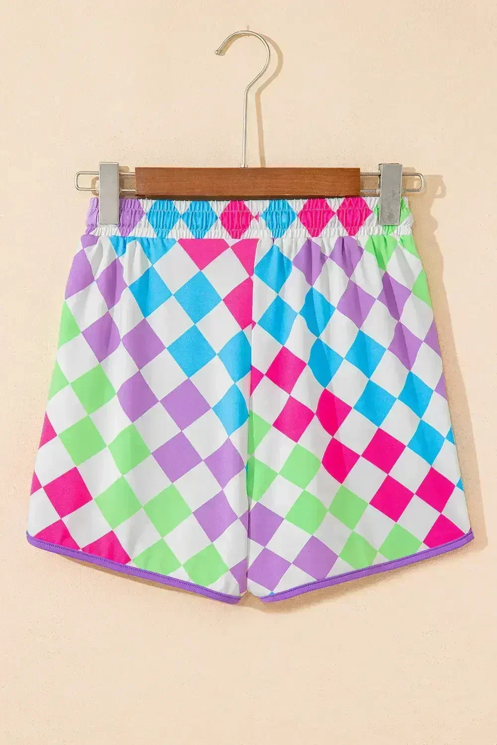 Black Checkered Drawstring Elastic Waist Casual Shorts - Femstylo