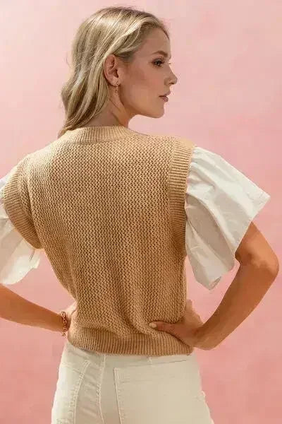 Oh Full Size Ruffled Round Neck Short Sleeve Sweater - Femstylo