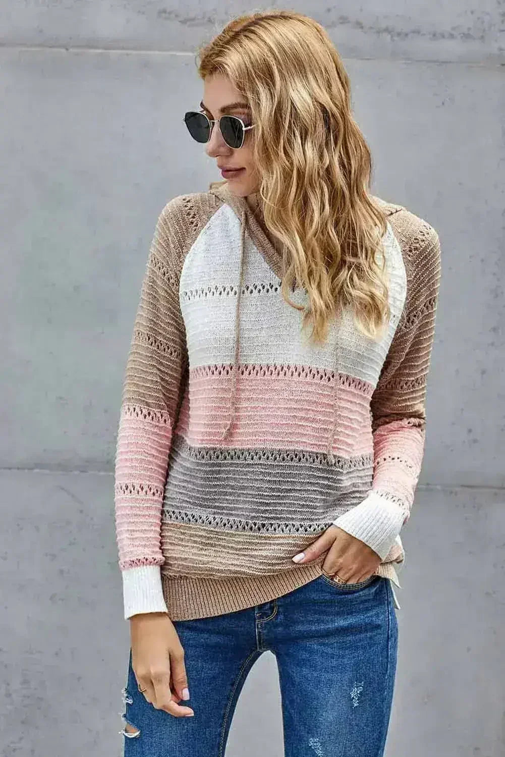 Casual Multicolor Beach Bonfire Knitted Hoodie - Femstylo