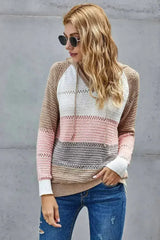 Casual Multicolor Beach Bonfire Knitted Hoodie - Femstylo