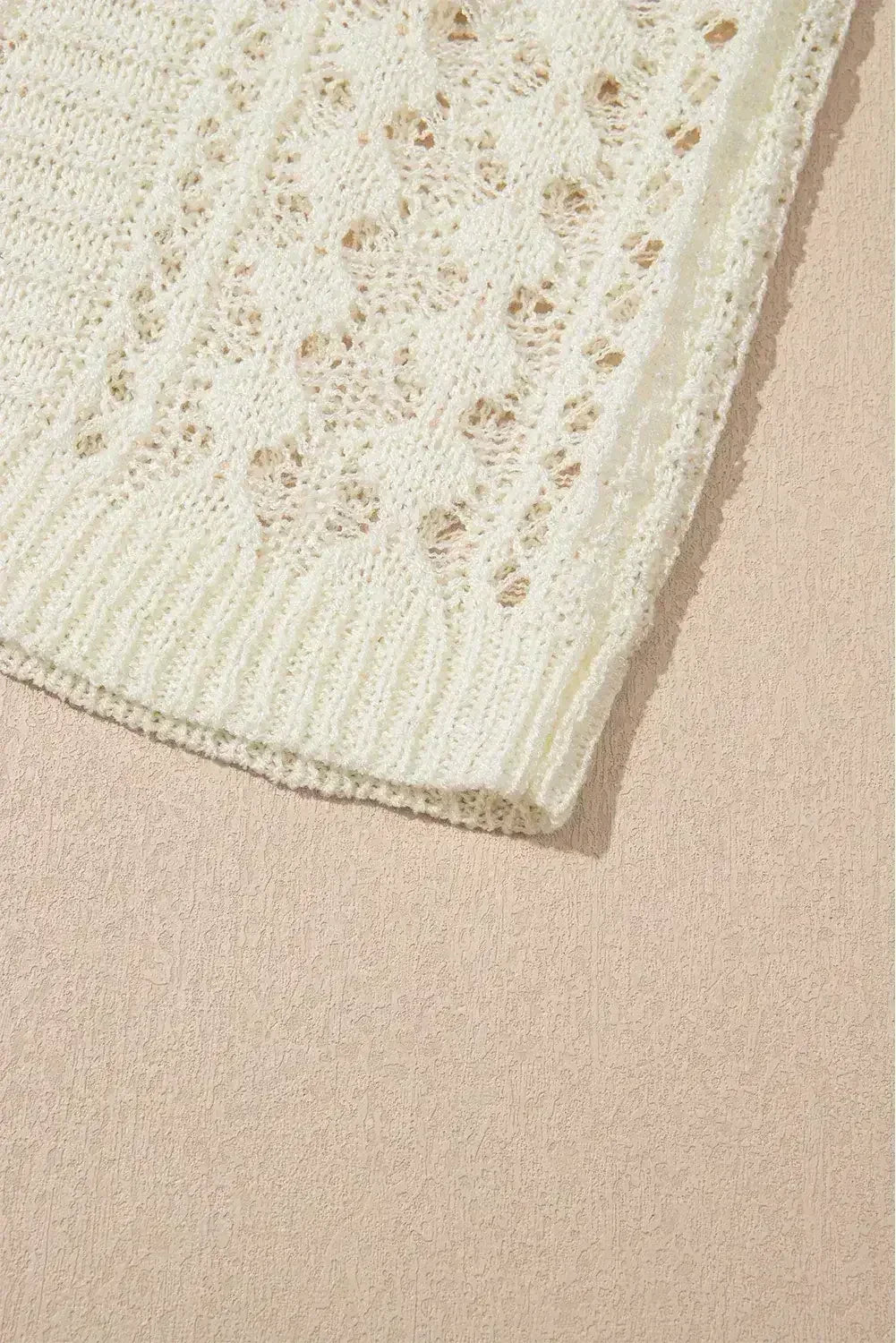White Hollow Out Knit Bracelet Sleeve Drop Shoulder Sweater - Femstylo