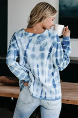 Blue White Tie-dye Print Knit Sweater - Femstylo
