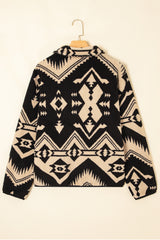 Black Vintage Geometric Half Zip Plush Sweatshirt