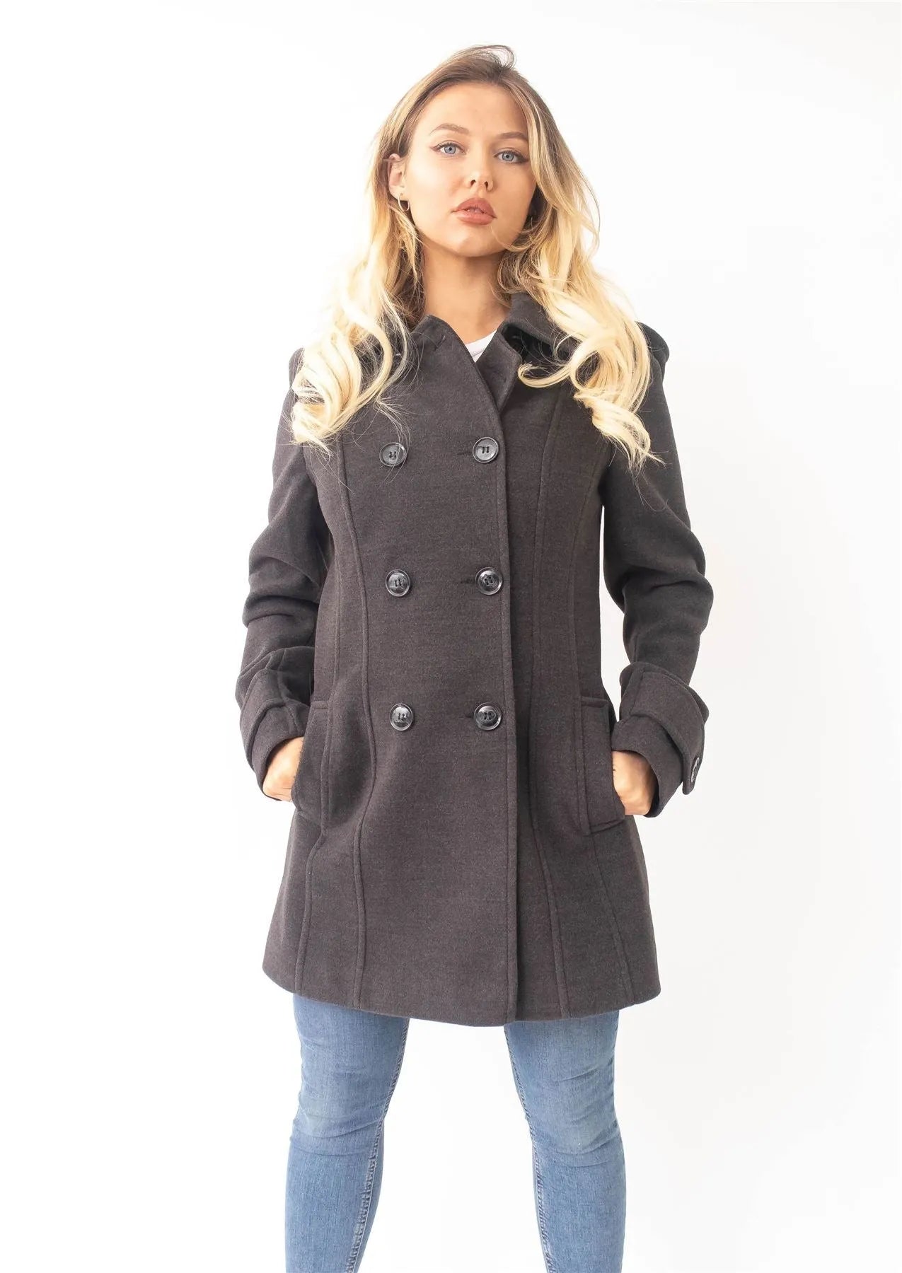 Wool Feel Double Breasted Hooded Coat