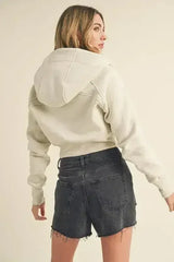Aemi + Co Zip Up Raglan Sleeve Cropped Hoodie - Femstylo