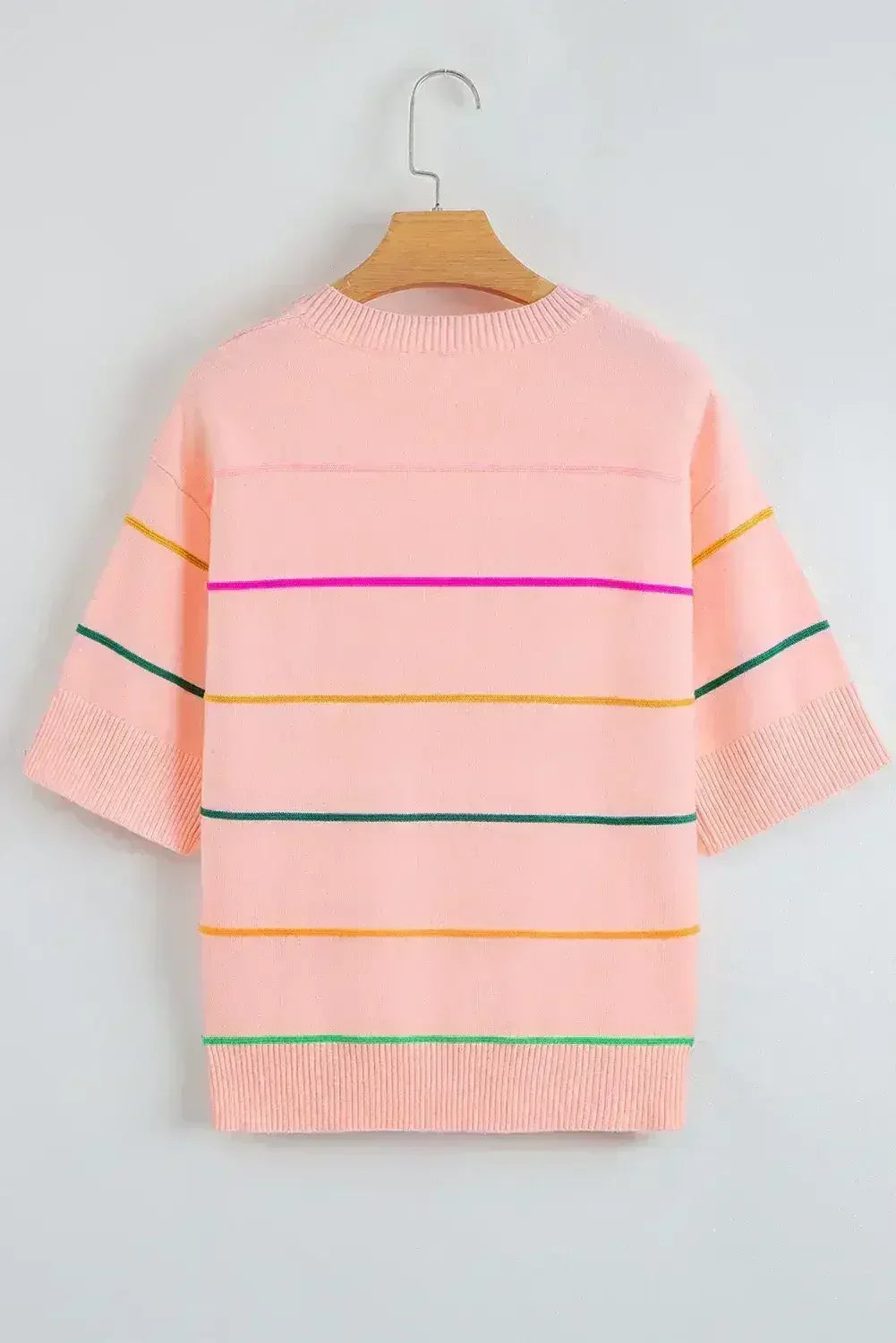 White Striped Half Sleeve Drop Shoulder Sweater - Femstylo