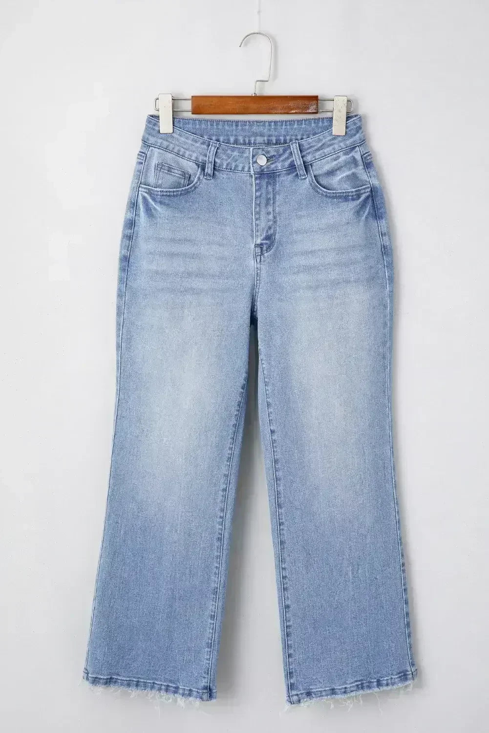 Sail Blue Mineral Wash Raw Hem High Waist Flared Jeans - Femstylo