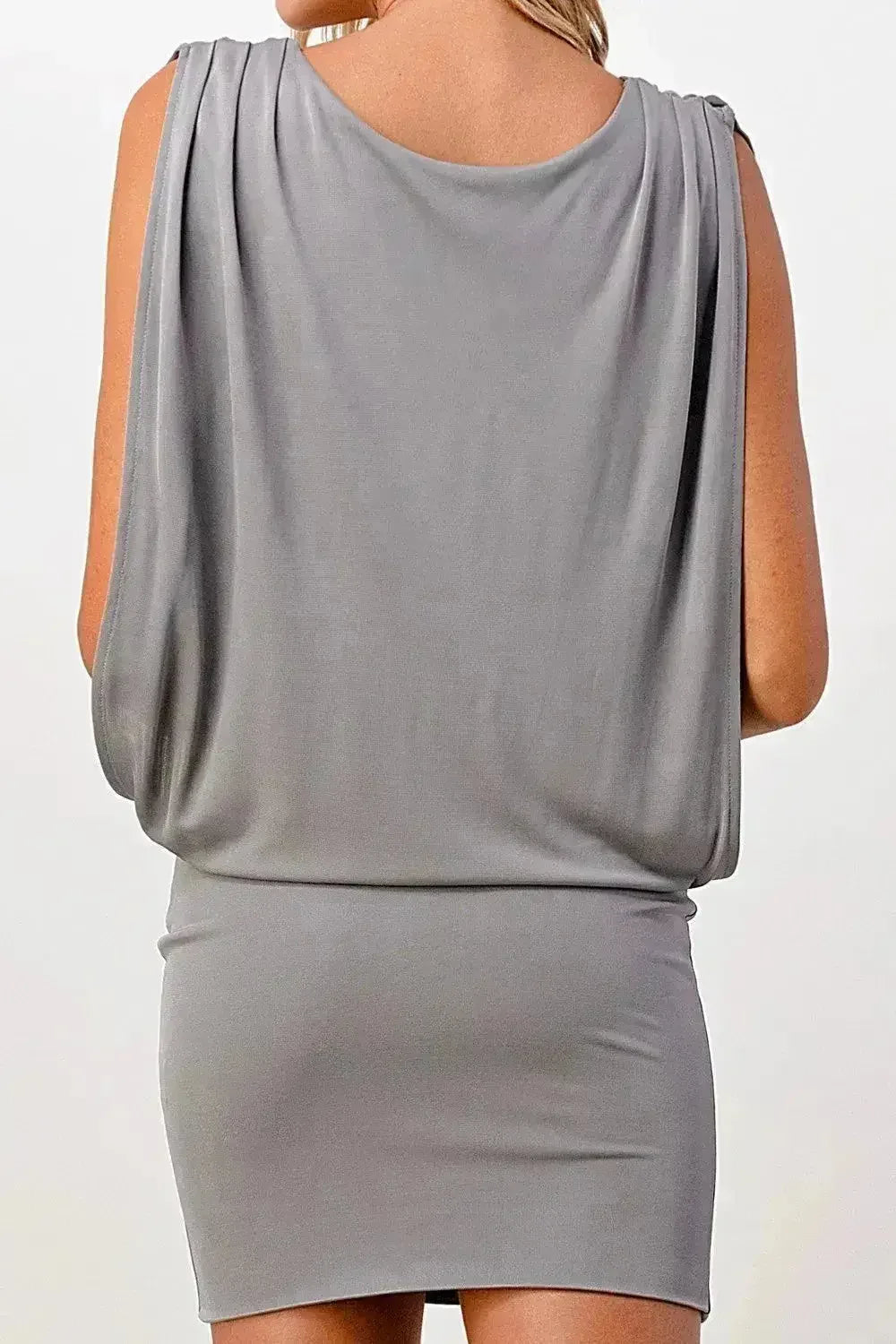 Sleeveless Draped Mini Dress with V-Neckline - Femstylo