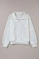 Textured Quarter Zip Long Sleeve Sweatshirt - Femstylo