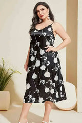 Plus Size Floral Lace Trim Side Slit Night Dress - Femstylo