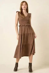 Mittoshop Smocked Ruffled Tiered Midi Dress - Femstylo